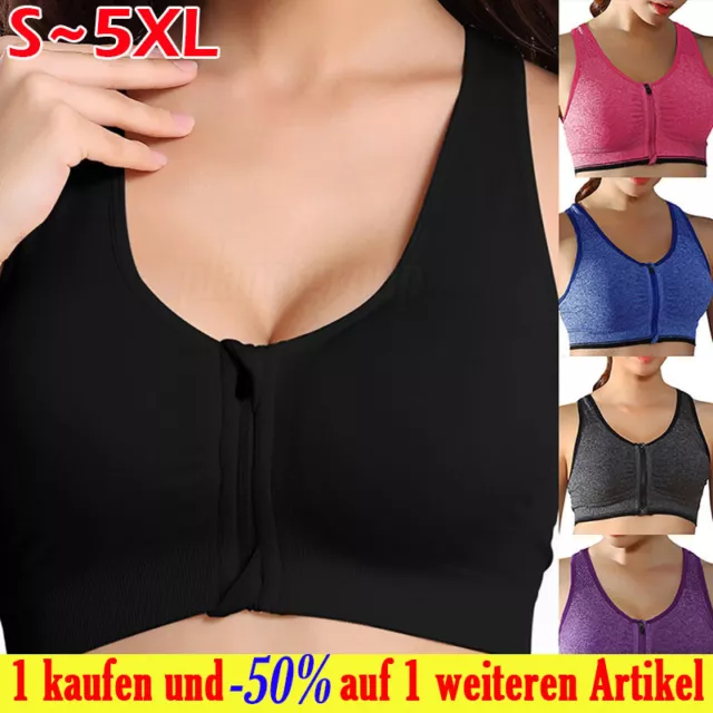 Damen Sport BH Bustier Fitness Gym Yoga Training Jogging Frauen Zipper Bra Top_