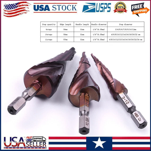 M35 HSS-Co Step Bit Spiral Hex Shank Drilling Tool Set HSS Cobalt Hole Cutter