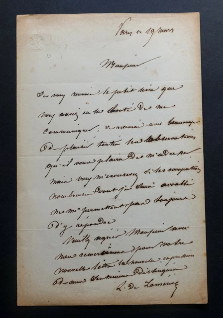 Lettre Autographe Signée 1842 - Destinée à Alexis Gellibert Par Le Maître Des Requêtes, Paris
