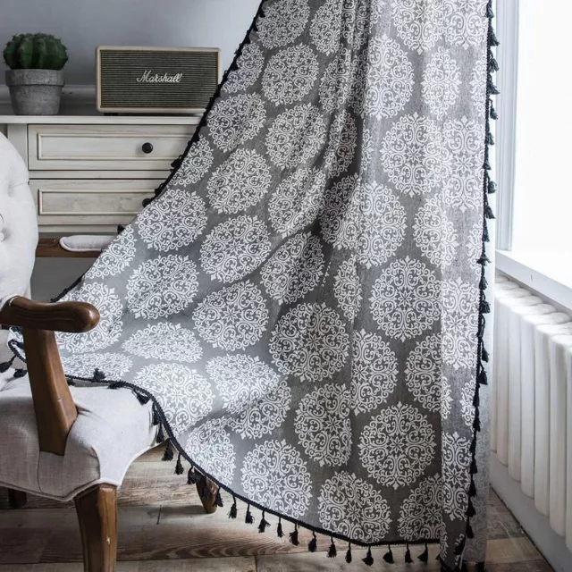 1 Piezas Gris Mandala 100% Algodón Ojal Puerta Ventana Cortinas Juego 5 7 2.7m