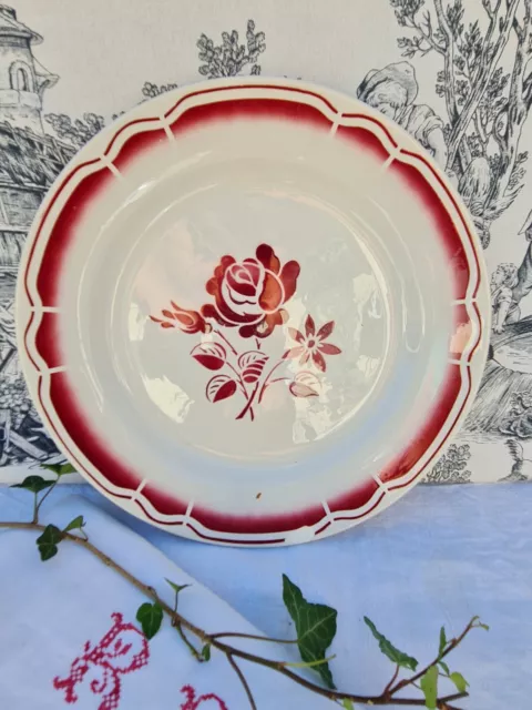 Ancien Plat Digoin Decor Fleurs Rose