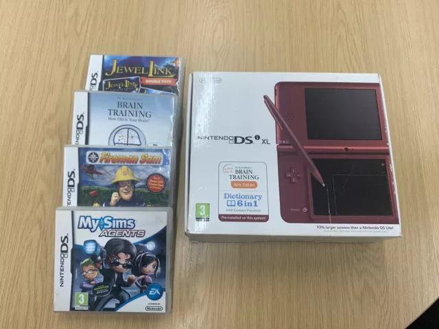 Nintendo DSi XL Wine Red Boxed & Complete Tested And Working With 4 Games