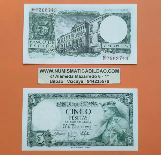 1 billete x ESPAÑA 5 PESETAS 1954 REY ALFONSO X Serie M SC PICK 146 SIN CIRCULAR