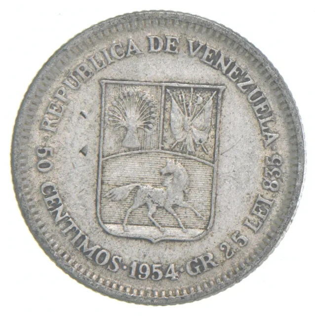 Roughly the Size of a Dime 1954 Venezuela 50 Centimos World Silver Coin *281