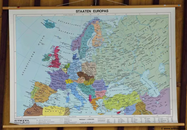 vintage rollable poster map school wall chart countries of Europe