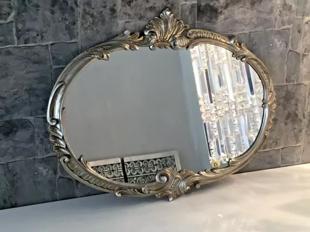Wandspiegel Barock Oval Antik Silber 52x42 Badspiegel Vintage ovaler Spiegel