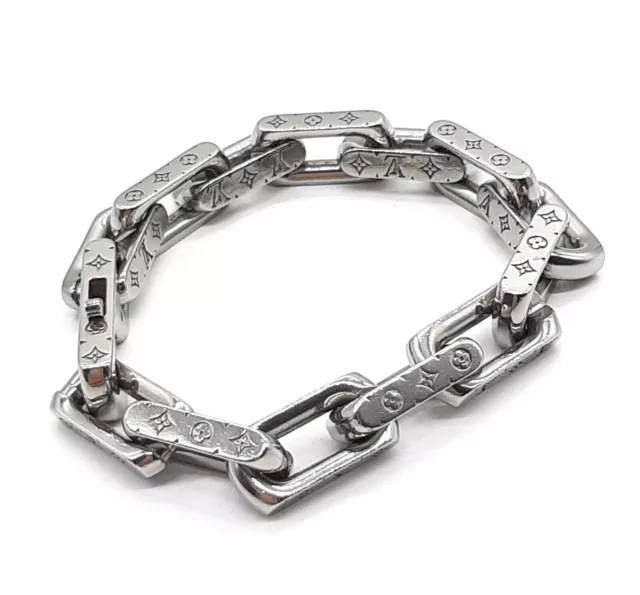 Louis Vuitton Bracelet・Mono Chain Size 19 Black M6552E Monogram Eclipse Metal