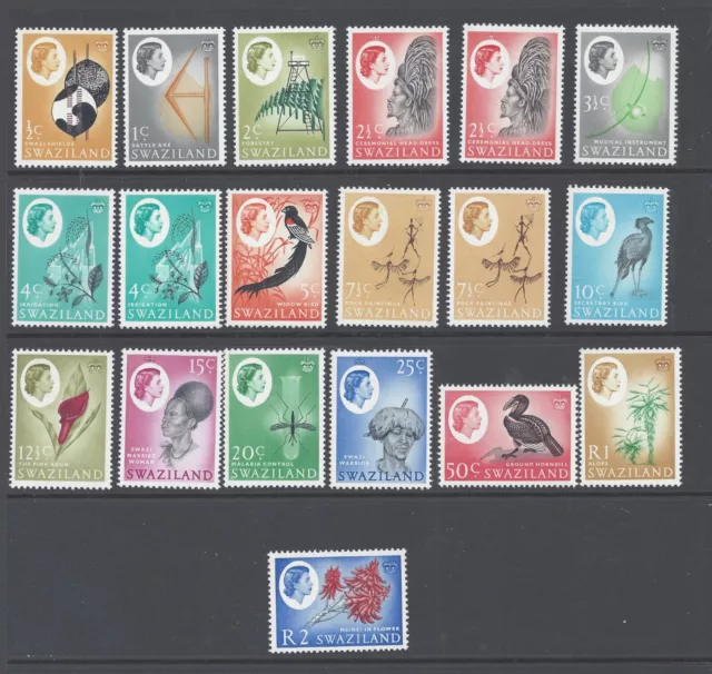 Swaziland  Qeii  1962-66 Set Of 16 + 3 Shades Mint Never Hinged  Sg 90/105