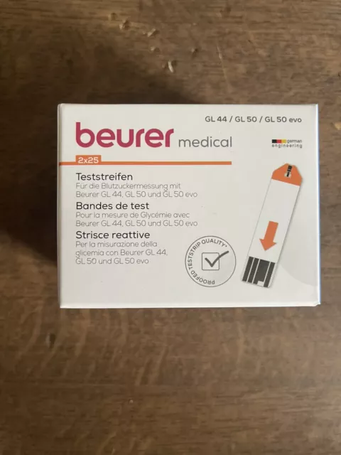 BEURER Blutzucker Teststreifen für GL 44/50/50 evo 50 Stück EXP 2025-08 OVP