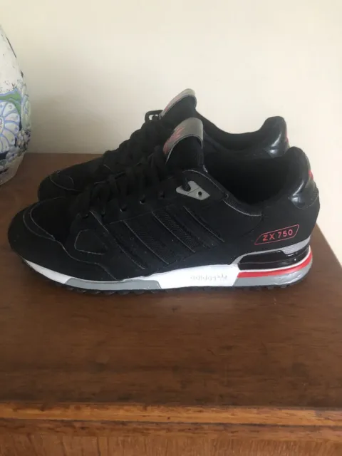 Mens Adidas ZX 750 Black Red Grey White Size 7 Trainers