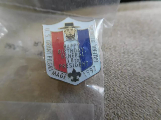 Dq Scout Bsa 1997 Us Grant Pilgrimage Hat Pin Galena Illinois Happy Birthday Il