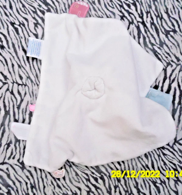 🦋 Doudou Noukies Chat Minouchka Rose Blanc Coeur Plat Carre 25/25Cm Tbe 2