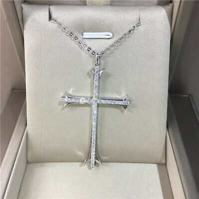 Cross 925 Silver Necklace Pendant Women Luxury Cubic Zircon Party Jewelry