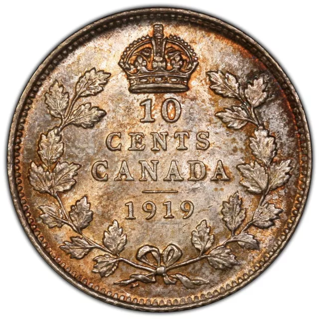 1919 Canada Silver Ten Cents ICCS MS-63 Toned - Nice Condition