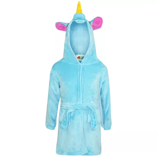 Filles 3D Animal Bleu Licorne Peignoir Robe de Chambre Polaire 2-13 Ans