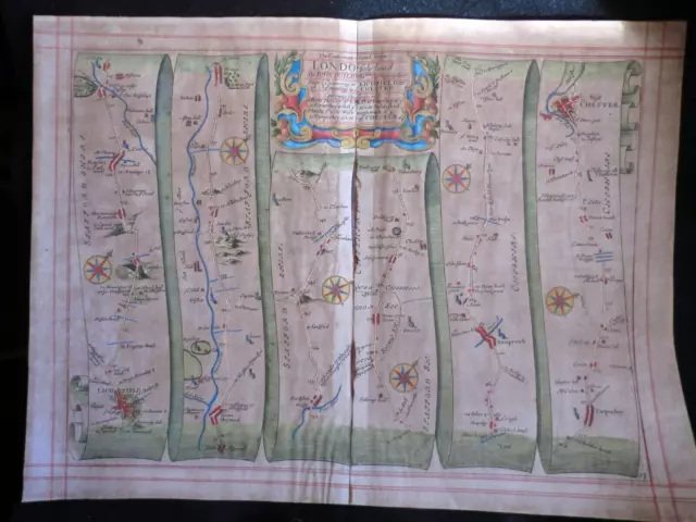 Original John Ogilby Map c1676 - Lichfield to Chester - Staffordshire, Cheshire