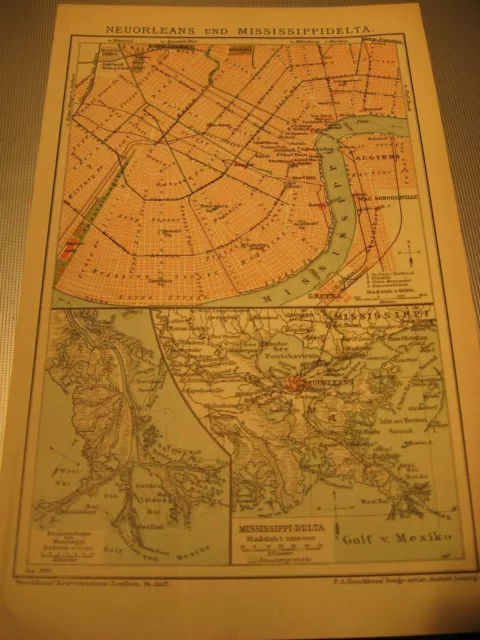 Antike Karte von 1900:Neuorleans u.Mississippidelta von 1900-Antique map