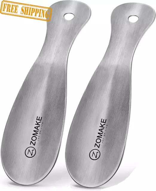 2 Pack Metal Shoe Horn Small Shoehorn Set 7.5" Stainless Steel Travel Shoe Horns