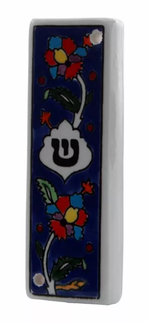 Floral Armenian Ceramic Hebrew Mezuzah 10CM Case Israel Jewish Judaica Holy Gift