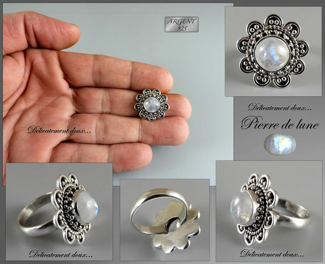 Bague En Argent 925 Avec Pierre De Lune - Modèle BA-AR-137, Taille 53, Neuf