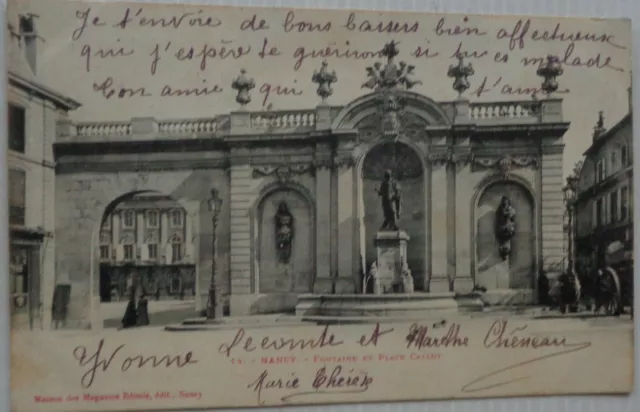 NANCY 54 cpa  Fontaine et Place callot  Bon Etat 1906