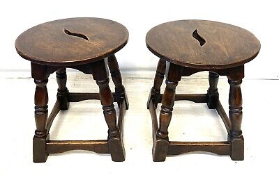 Antique PAIR Ash & Elm Turned Jointed Stools / Occasional Tables / Lamp Stands 2