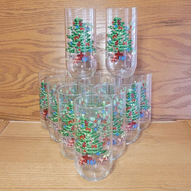 VINTAGE LUMINARC TUMBLERS Noel Christmas Tree Drinking Glasses Holiday