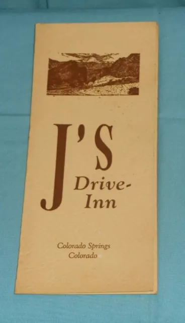vintage J'S DRIVE-INN drive-in restaurant MENU Colorado Springs Colorado