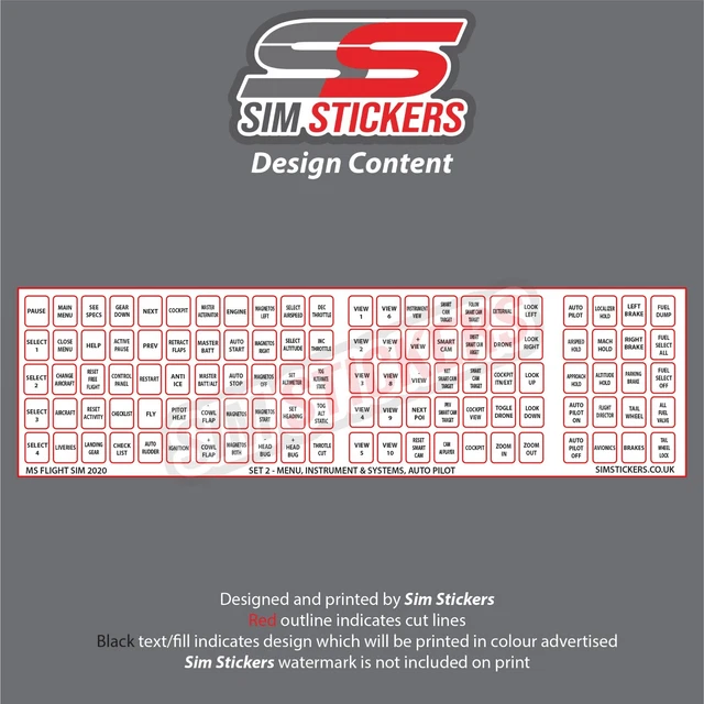 BLACK MSFS STICKERS for Flight Simulator Keyboard/Button Box/Wheel Set ...