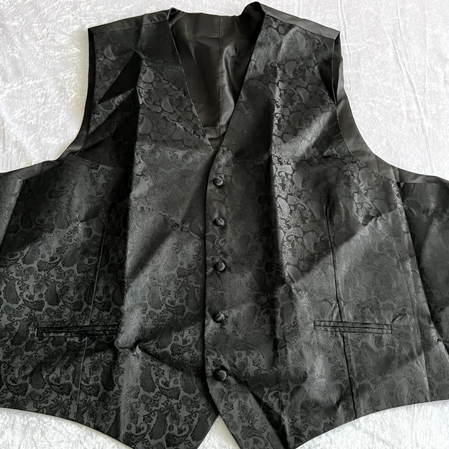 Hi-Tie Cappotto Vita Uomo 3pz Collare Su  misura Nero Paisley Cravatte Tasca 3XL