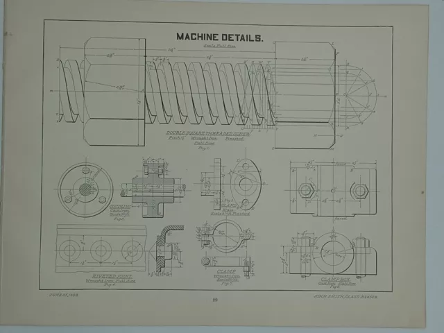 Antique (1897) Mechanical Engineering Drawing Print Suitable for Framing PRT011