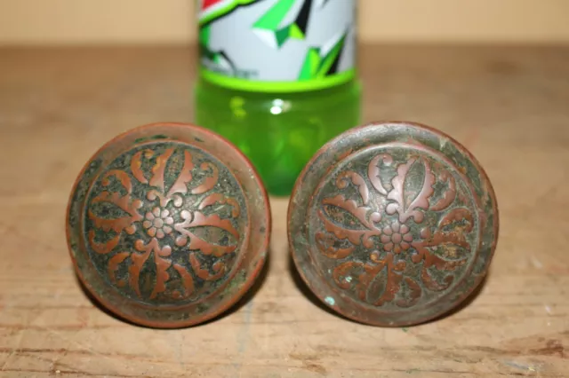 Set Pair Antique 1800's Ornate Brass Victorian Doorknobs Door Knobs Handles