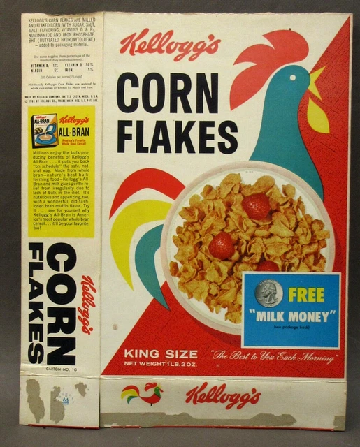 KELLOGG'S 1961 CORN FLAKES cereal box YOGI BEAR CUP & HUCK HOUND BOWL
