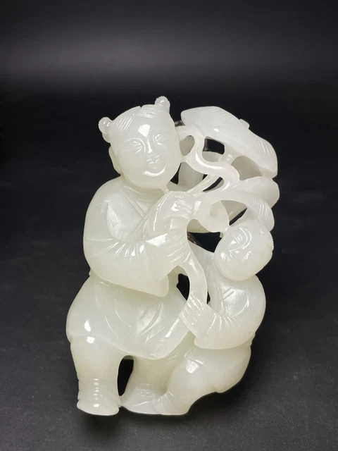 Chinese Exquisite Handmade Children carving Hetian Jade Statue