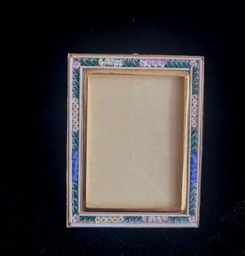 Micro Mosaic in Brass Small Rectangular Picture Frame Italy