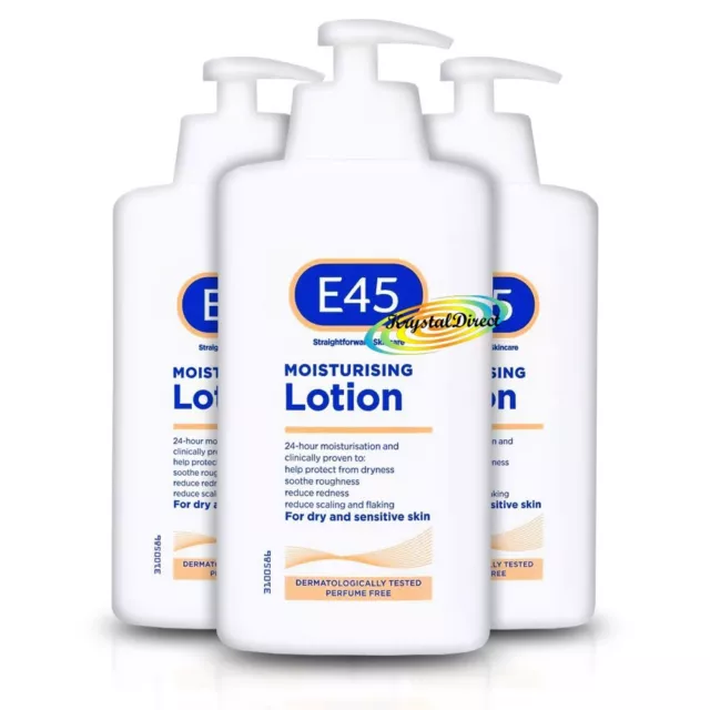 3x E45 Moisturising Pump Body Lotion For Dry & Sensitive Skin 500ml