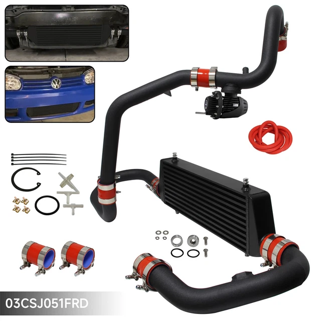 PKSABB Performance Front Mount Bar&Plate Aluminum Intercooler Kit For Volkswagen VW Passat GLS B5 1.8L 98-01, Audi A4 B5 Quattro 96-01 1.8T L4 Engine Turbo Bolt-On (black-sliver-blue