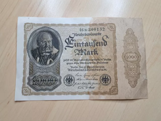 1000 Reichsmark 1922 Ohne Überdruck Auf 1 Milliarde