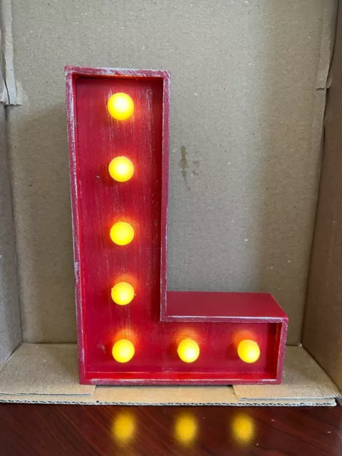 Letter Lighted Sign, Light Up Alphabet Letter 9 3/4 "  High Wooden RED Letter L