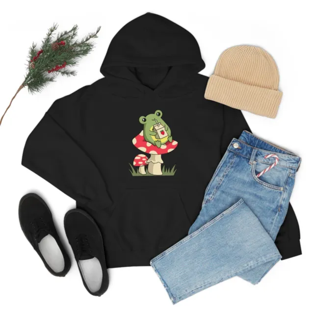 Funny Frog Shirt Cottagecore Aesthetic Frog On Mushroom Pullover Hoodie