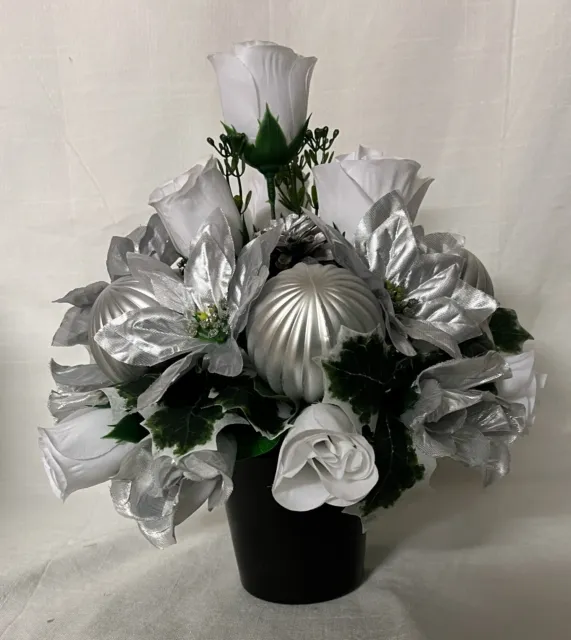 Christmas Artificial/Silk flower Arrangement Grave memorial Crem pot Hand Made