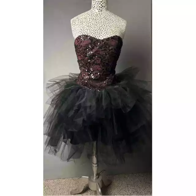 Jessica McClintock Tulle Lace Sequin Holiday Cocktail Dress Size 6 Strapless