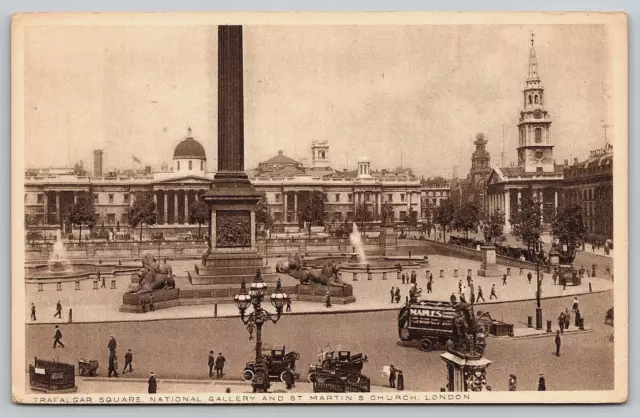 Postcard London England Trafalgar Square National Gallery and St. Martins Church
