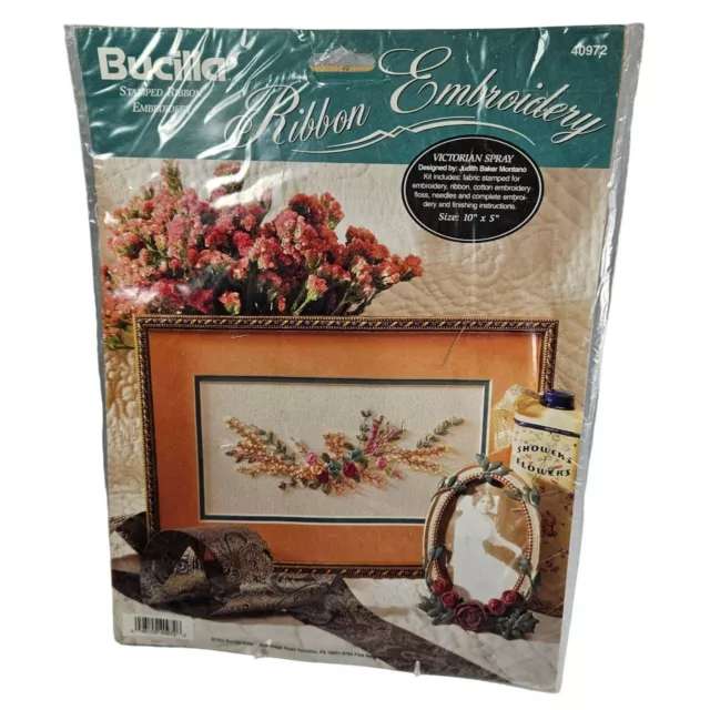 Cinta Estampada Bucilla Bordado Victoriano Spray Flores Floral Vintage Sellado