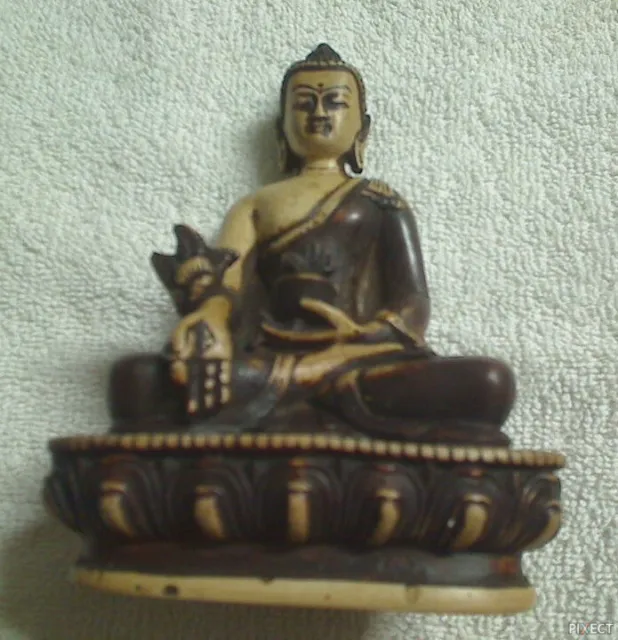 5” Chinese Exquisite Glazed Handwork Carved Medicine Buddha Sakyamuni Statue