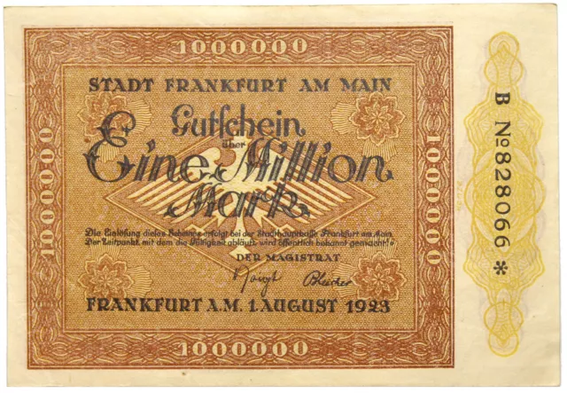 Stadt Frankfurt am Main - BANKNOTE Notgeld - 1 Million Mark - 1. August 1923