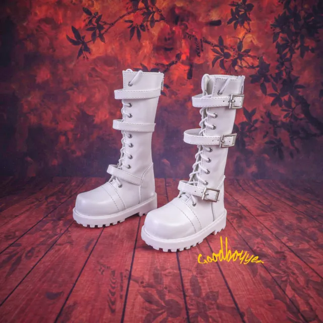 1/4 1/3 Uncle BJD Doll Shoes Military Long Boots 3 Buckles Lace-up White / Black