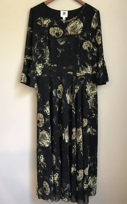 NWT Vicky and Lucas Women's Dress Black Gold Floral Ruffle Maxi Dress Size XL