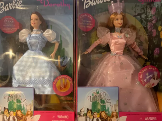 Mattel LOT of 2 Barbie 1999 Talking GLINDA, Dorothy w/TOTO Wizard of OZ NRFB