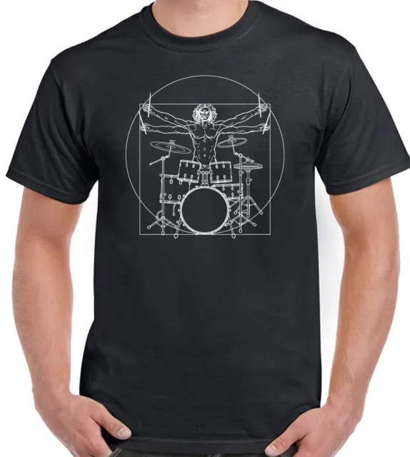 Drumming T-Shirt Drummer Vitruvian Man Mens Funny Drums Drum Kit Stick